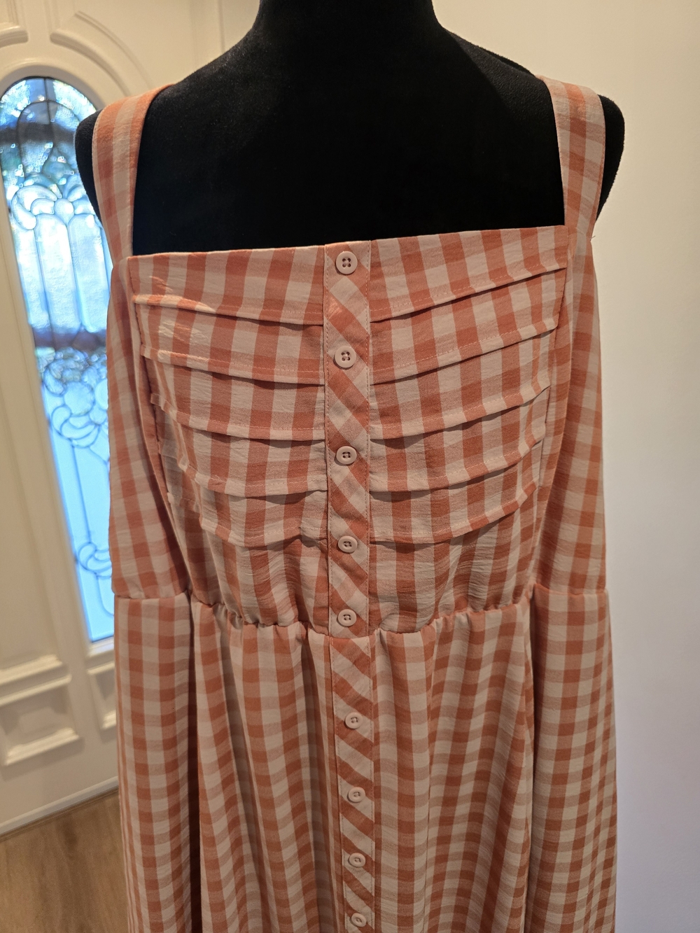Torrid Orange/Coral Gingham Midi Dress - Picture 3 of 7
